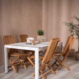 Togo - Jídelní stůl - Bílá / Teak - Allu / Teak - 150*100 _1+ Ghana - Skládací židle - Natural - Teak - _4