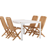 Togo - Jídelní stůl - Bílá / Teak - Allu / Teak - 150*100 _1+ Ghana - Skládací židle - Natural - Teak - _4