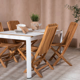 Togo - Jídelní stůl - Bílá / Teak - Allu / Teak - 150*100 _1+ Ghana - Skládací židle - Natural - Teak - _4
