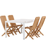Togo - Jídelní stůl - Bílá / Teak - Allu / Teak - 150*100 _1+ Ghana - Skládací židle - Natural - Teak - _4