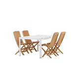 Togo - Jídelní stůl - Bílá / Teak - Allu / Teak - 150*100 _1+ Ghana - Skládací židle - Natural - Teak - _4
