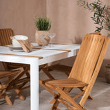 Togo - Jídelní stůl - Bílá / Teak - Allu / Teak - 150*100 _1+ Ghana - Skládací židle - Natural - Teak - _4