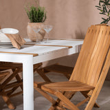 Togo - Jídelní stůl - Bílá / Teak - Allu / Teak - 150*100 _1+ Ghana - Skládací židle - Natural - Teak - _4