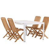 Togo - Jídelní stůl - Bílá / Teak - Allu / Teak - 150*100 _1+ Ghana - Skládací židle - Natural - Teak - _4