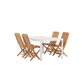 Togo - Jídelní stůl - Bílá / Teak - Allu / Teak - 150*100 _1+ Ghana - Skládací židle - Natural - Teak - _4