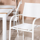 Togo - Jídelní stůl - Bílá / Teak - Allu / Teak - 150*100 + křeslo Santorini (stohovatelné) - Bílá Alu / Bílá textilie _4