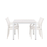 Togo - Jídelní stůl - Bílá / Teak - Allu / Teak - 150*100 + křeslo Santorini (stohovatelné) - Bílá Alu / Bílá textilie _4