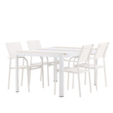 Togo - Jídelní stůl - Bílá / Teak - Allu / Teak - 150*100 + křeslo Santorini (stohovatelné) - Bílá Alu / Bílá textilie _4