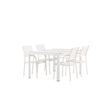 Togo - Jídelní stůl - Bílá / Teak - Allu / Teak - 150*100 + křeslo Santorini (stohovatelné) - Bílá Alu / Bílá textilie _4