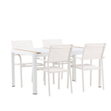 Togo - Jídelní stůl - Bílá / Teak - Allu / Teak - 150*100 + křeslo Santorini (stohovatelné) - Bílá Alu / Bílá textilie _4
