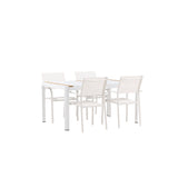Togo - Jídelní stůl - Bílá / Teak - Allu / Teak - 150*100 + křeslo Santorini (stohovatelné) - Bílá Alu / Bílá textilie _4