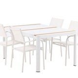 Togo - Jídelní stůl - Bílá / Teak - Allu / Teak - 150*100 + křeslo Santorini (stohovatelné) - Bílá Alu / Bílá textilie _4