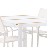 Togo - Jídelní stůl - Bílá / Teak - Allu / Teak - 150*100 + křeslo Santorini (stohovatelné) - Bílá Alu / Bílá textilie _4