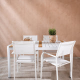 Togo - Jídelní stůl - Bílá / Teak - Allu / Teak - 150*100 + křeslo Santorini (stohovatelné) - Bílá Alu / Bílá textilie _4