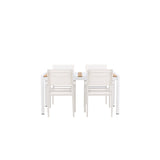 Togo - Jídelní stůl - Bílá / Teak - Allu / Teak - 150*100 + křeslo Santorini (stohovatelné) - Bílá Alu / Bílá textilie _4