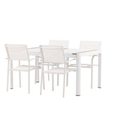 Togo - Jídelní stůl - Bílá / Teak - Allu / Teak - 150*100 + křeslo Santorini (stohovatelné) - Bílá Alu / Bílá textilie _4