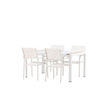 Togo - Jídelní stůl - Bílá / Teak - Allu / Teak - 150*100 + křeslo Santorini (stohovatelné) - Bílá Alu / Bílá textilie _4