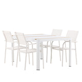 Togo - Jídelní stůl - Bílá / Teak - Allu / Teak - 150*100 + křeslo Santorini (stohovatelné) - Bílá Alu / Bílá textilie _4