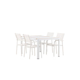 Togo - Jídelní stůl - Bílá / Teak - Allu / Teak - 150*100 + křeslo Santorini (stohovatelné) - Bílá Alu / Bílá textilie _4