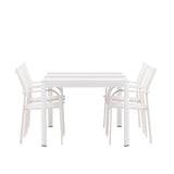 Togo - Jídelní stůl - Bílá / Teak - Allu / Teak - 150*100 + křeslo Santorini (stohovatelné) - Bílá Alu / Bílá textilie _4