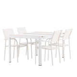 Togo - Jídelní stůl - Bílá / Teak - Allu / Teak - 150*100 + křeslo Santorini (stohovatelné) - Bílá Alu / Bílá textilie _4