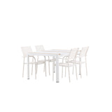 Togo - Jídelní stůl - Bílá / Teak - Allu / Teak - 150*100 + křeslo Santorini (stohovatelné) - Bílá Alu / Bílá textilie _4