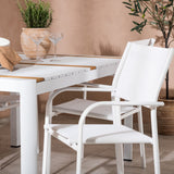 Togo - Jídelní stůl - Bílá / Teak - Allu / Teak - 150*100 + křeslo Santorini (stohovatelné) - Bílá Alu / Bílá textilie _4