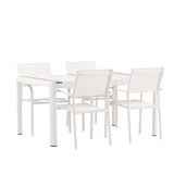 Togo - Jídelní stůl - Bílá / Teak - Allu / Teak - 150*100 + křeslo Santorini (stohovatelné) - Bílá Alu / Bílá textilie _4