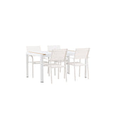 Togo - Jídelní stůl - Bílá / Teak - Allu / Teak - 150*100 + křeslo Santorini (stohovatelné) - Bílá Alu / Bílá textilie _4