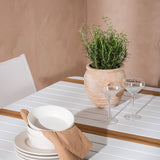 Togo - Jídelní stůl - Bílá / Teak - Allu / Teak - 150*100 + křeslo Santorini (stohovatelné) - Bílá Alu / Bílá textilie _4
