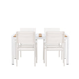 Togo - Jídelní stůl - Bílá / Teak - Allu / Teak - 150*100 + křeslo Santorini (stohovatelné) - Bílá Alu / Bílá textilie _4