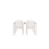 Togo - Jídelní stůl - Bílá / Teak - Allu / Teak - 150*100 + křeslo Santorini (stohovatelné) - Bílá Alu / Bílá textilie _4