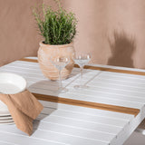 Togo - Jídelní stůl - Bílá / Teak - Allu / Teak - 150*100 + křeslo Santorini (stohovatelné) - Bílá Alu / Bílá textilie _4