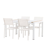 Togo - Jídelní stůl - Bílá / Teak - Allu / Teak - 150*100 + křeslo Santorini (stohovatelné) - Bílá Alu / Bílá textilie _4