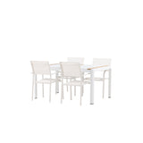 Togo - Jídelní stůl - Bílá / Teak - Allu / Teak - 150*100 + křeslo Santorini (stohovatelné) - Bílá Alu / Bílá textilie _4