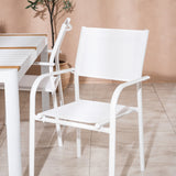 Togo - Jídelní stůl - Bílá / Teak - Allu / Teak - 150*100 + křeslo Santorini (stohovatelné) - Bílá Alu / Bílá textilie _4