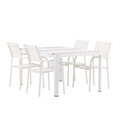 Togo - Jídelní stůl - Bílá / Teak - Allu / Teak - 150*100 + křeslo Santorini (stohovatelné) - Bílá Alu / Bílá textilie _4