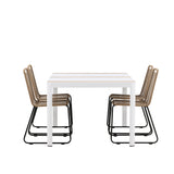 Togo - Jídelní stůl - Bílá / Teak - Allu / Teak - 150*100 _1+ Lindos Stohovací židle - Černá Alu / Latte Latte _4