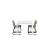 Togo - Jídelní stůl - Bílá / Teak - Allu / Teak - 150*100 _1+ Lindos Stohovací židle - Černá Alu / Latte Latte _4
