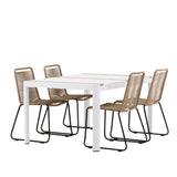 Togo - Jídelní stůl - Bílá / Teak - Allu / Teak - 150*100 _1+ Lindos Stohovací židle - Černá Alu / Latte Latte _4