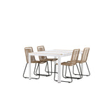 Togo - Jídelní stůl - Bílá / Teak - Allu / Teak - 150*100 _1+ Lindos Stohovací židle - Černá Alu / Latte Latte _4