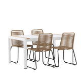 Togo - Jídelní stůl - Bílá / Teak - Allu / Teak - 150*100 _1+ Lindos Stohovací židle - Černá Alu / Latte Latte _4