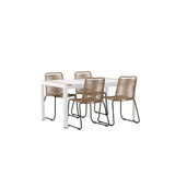 Togo - Jídelní stůl - Bílá / Teak - Allu / Teak - 150*100 _1+ Lindos Stohovací židle - Černá Alu / Latte Latte _4