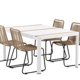Togo - Jídelní stůl - Bílá / Teak - Allu / Teak - 150*100 _1+ Lindos Stohovací židle - Černá Alu / Latte Latte _4