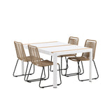 Togo - Jídelní stůl - Bílá / Teak - Allu / Teak - 150*100 _1+ Lindos Stohovací židle - Černá Alu / Latte Latte _4