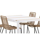 Togo - Jídelní stůl - Bílá / Teak - Allu / Teak - 150*100 _1+ Lindos Stohovací židle - Černá Alu / Latte Latte _4