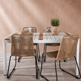 Togo - Jídelní stůl - Bílá / Teak - Allu / Teak - 150*100 _1+ Lindos Stohovací židle - Černá Alu / Latte Latte _4