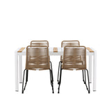 Togo - Jídelní stůl - Bílá / Teak - Allu / Teak - 150*100 _1+ Lindos Stohovací židle - Černá Alu / Latte Latte _4