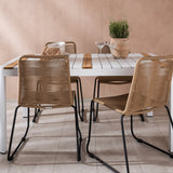 Togo - Jídelní stůl - Bílá / Teak - Allu / Teak - 150*100 _1+ Lindos Stohovací židle - Černá Alu / Latte Latte _4