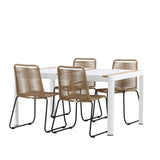 Togo - Jídelní stůl - Bílá / Teak - Allu / Teak - 150*100 _1+ Lindos Stohovací židle - Černá Alu / Latte Latte _4